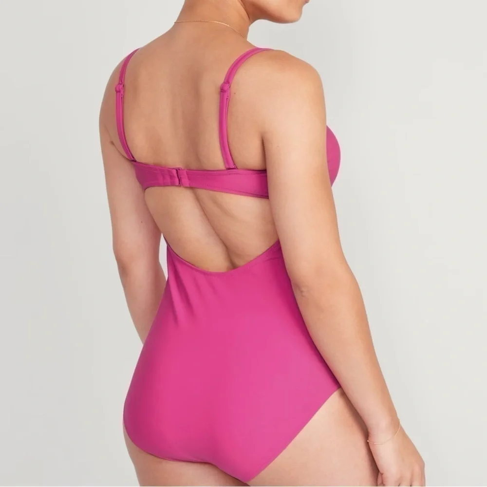 Old Navy Magenta Knot Front One-Piece Swimsuit NWT